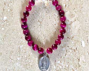 Saint Agatha Bracelet St Agatha Jewelry Pink Tiger Eye Bracelet Patron Saint for Breast Cancer Patients Religious Bracelet Saint Agatha