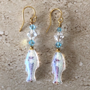 Fish Earrings Czech Glass Fish Earrings Iridescent Fish Earrings Dangle Fish Earrings