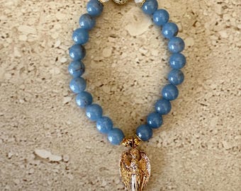 Angel Bracelet Blue Angelite Angel Bracelet Religious Bracelet Religious Gift Faith Jewelry Religious Gift