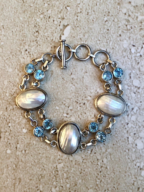 Mabe Pearl Bracelet Blue Topaz Bracelet Rare Vintage Mabe Pearl Bracelet Blue Topaz Bracelet Mabe Pearl Etsy