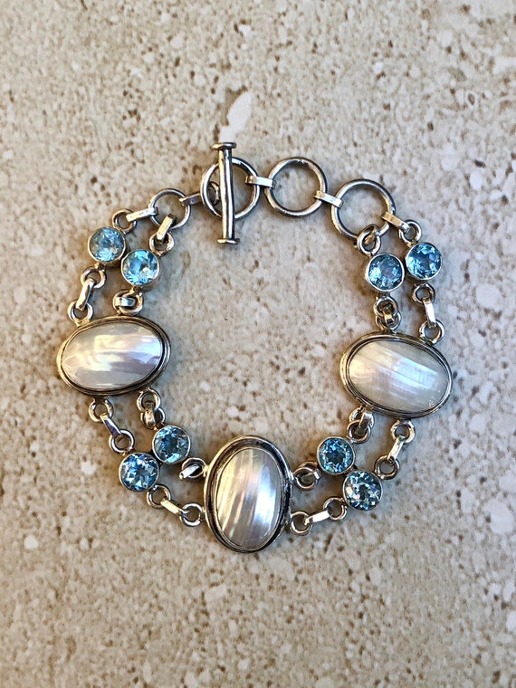 Mabe Pearl Bracelet Blue Topaz Bracelet Rare Vinta