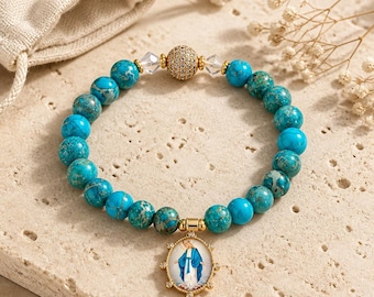 Virgin Mary Bracelet Blessed Mother Bracelet Religious Bracelet Miraculous Mother Bracelet St. Mary Bracelet Imperial Jasper Handmade