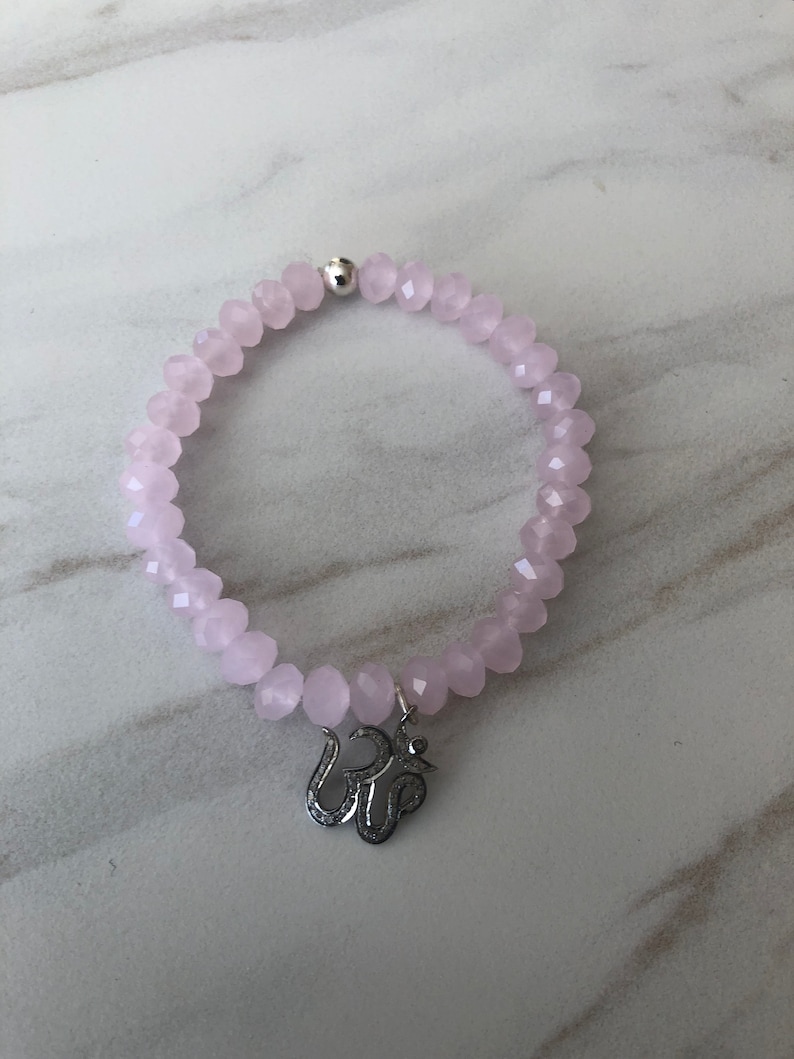 Ohm Bracelet Rose Quartz Gemstone Bracelet Diamond Ohm Bracelet Yoga Bracelet Diamond Beaded Bracelet Diamond Ohm Rose Quartz Bracelet
