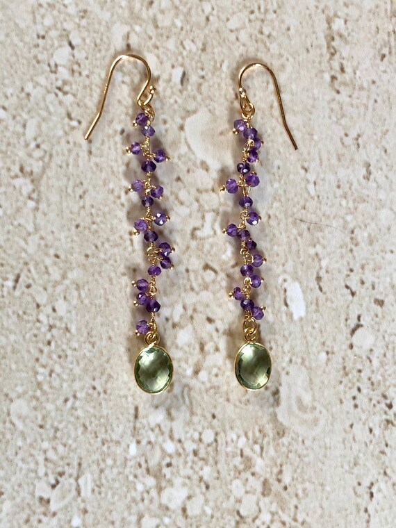 Amethyst Earrings Purple Amethyst Earrings Green Amethyst Earrings Long Earrings Linear Amethyst Long Earrings Linear Dangle Handmade