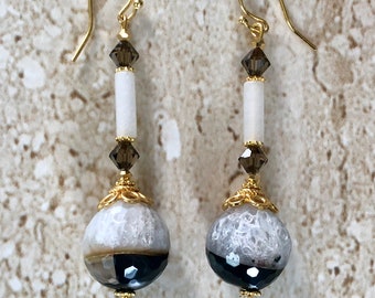 Smoky Quartz Earrings Rare Clear and Smoky Quartz Earrings Gemstone Earrings Smoky Quartz  Handmade White Quartz Statement Earrings