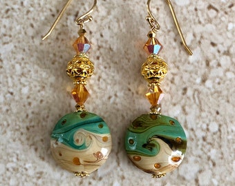 Lampwork Earrings Swarovski Crystal Lampwork Earrings Lampwork Dangle Earrings Lampwork Dangle Earrings Boho Earrings