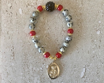 Saint Jude Bracelet St Jude Bracelet Saint Jude Thaddeus Bracelet San Jude Tadeo Saint of Lost Causes Religious Bracelet Dalmation Jasper