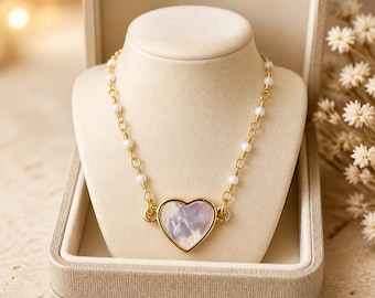 Heart Pendant Heart Necklace Mother of Pearl Heart Necklace Dainty Heart Pendant  MOP Heart Necklace Gift For Her Valentine Gift