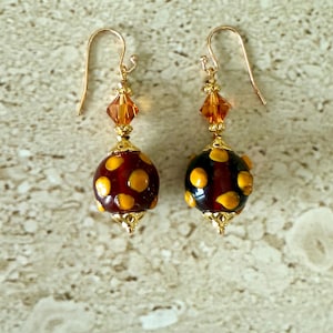 Lampwork Earrings Lampwork Dangle Earrings Glass Raised Dots Abstract Earrings Lampwork Drop Earrings Boho Handmade Earrings