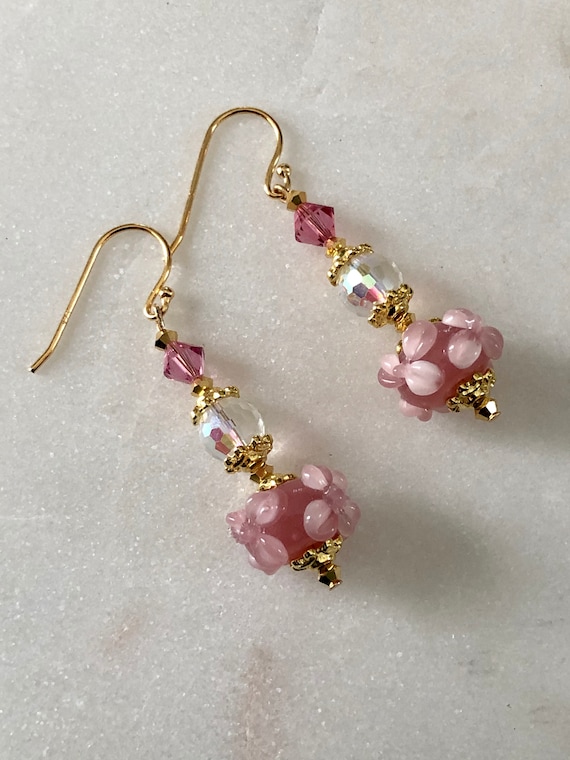 Lampwork Earrings Pink Lampwork Earrings Lampwork Dangle Earrings