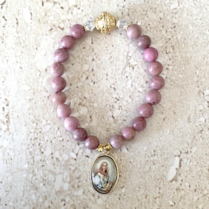Saint Dymphna Bracelet St Dymphna Jewelry Patron Saint for Emotional Stress Anxiety Religious Gift Saint Dymphna Rhodochrosite Handmade Gift