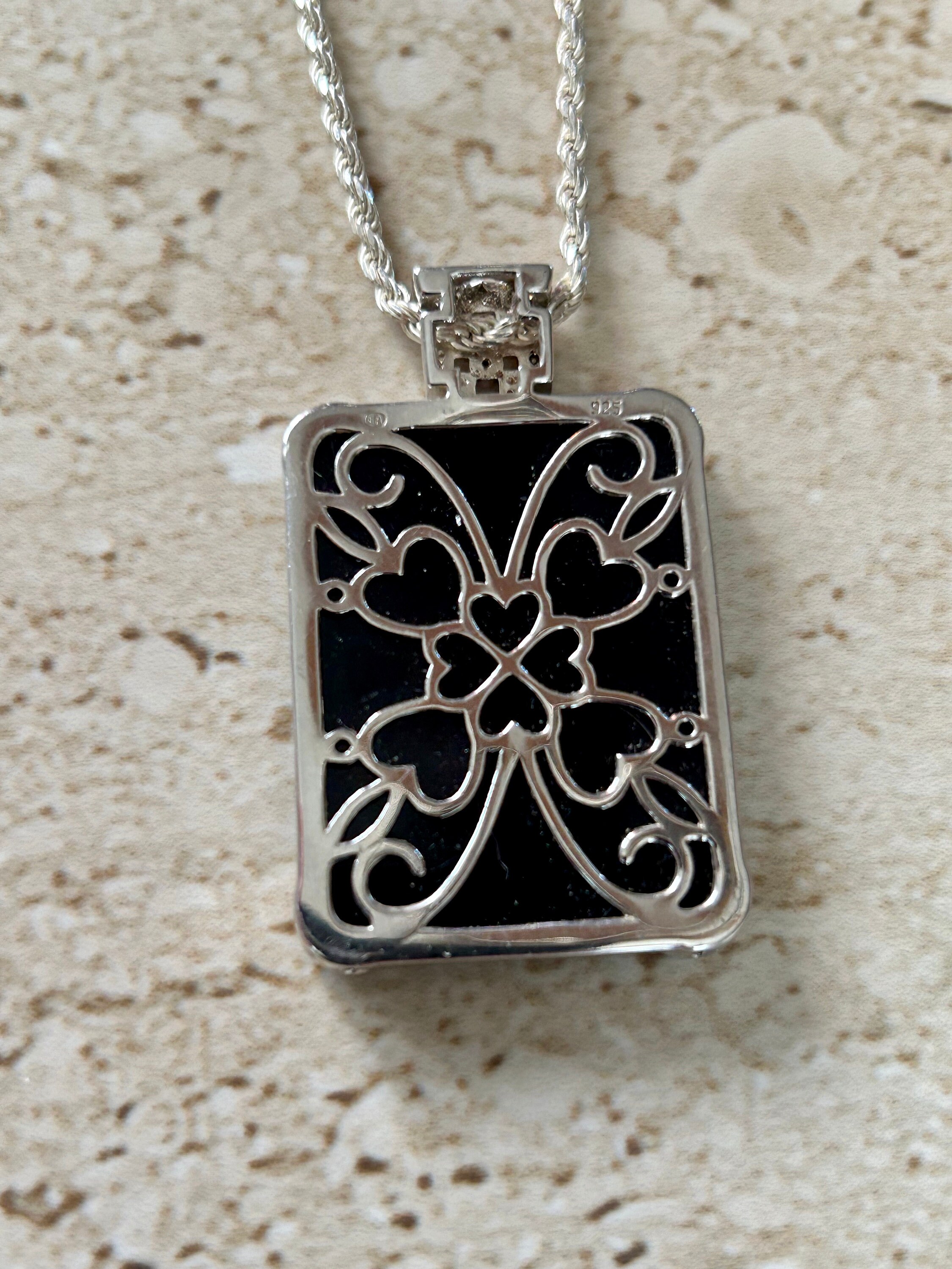Onyx Pendant Black Onyx Necklace Vintage Black Onyx and