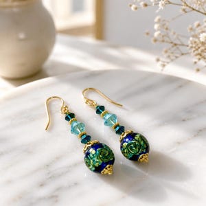 Murano Glass Earrings Venetian Glass Earrings Swirl Cobalt and Aqua Murano Earrings Blue Dangle Earrings Handmade Jewelry bild 5