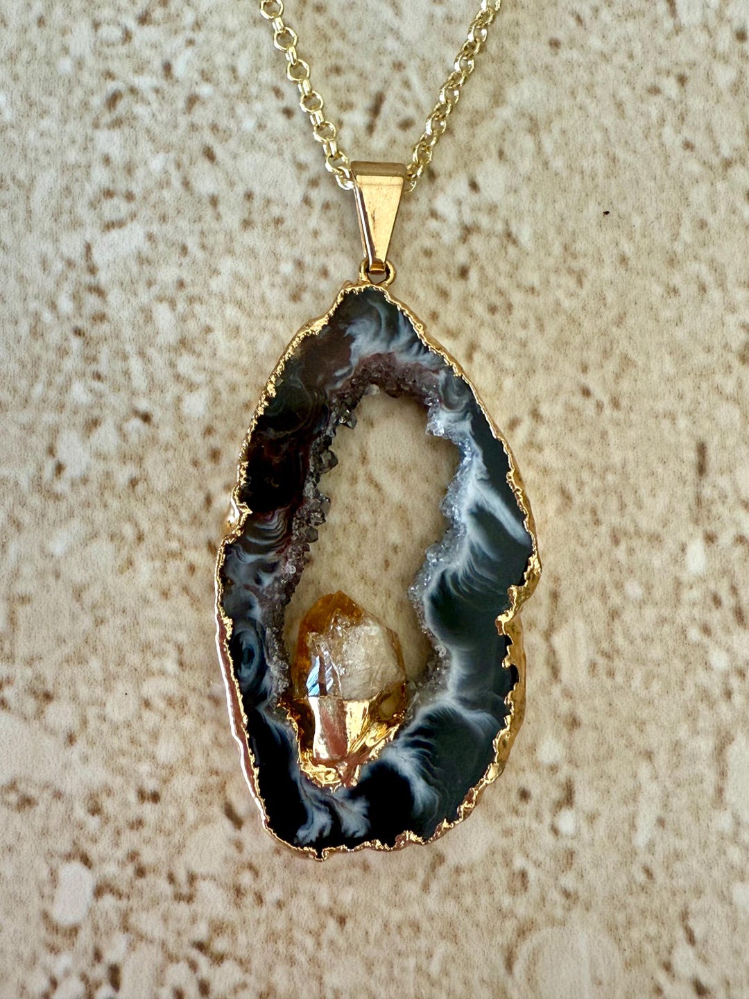 Agate Slice Pendant Geode Slice Pendant Citrine Pendant Gemstone 