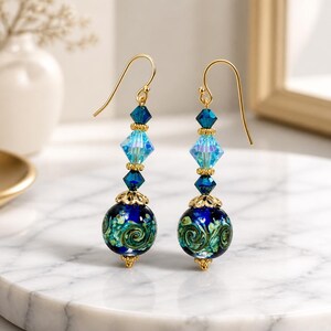 Murano Glass Earrings Venetian Glass Earrings Swirl Cobalt and Aqua Murano Earrings Blue Dangle Earrings Handmade Jewelry bild 2