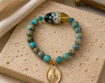 Saint Jude Bracelet St Jude Jewelry Imperial Jasper Murano Saint Jude Patron Saint of Lost Causes Bracelet Faith Jewelry Religious Gift