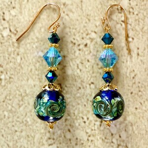 Murano Glass Earrings Venetian Glass Earrings Swirl Cobalt and Aqua Murano Earrings Blue Dangle Earrings Handmade Jewelry bild 8