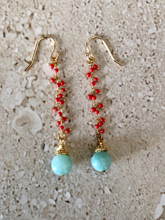 Coral and jade earrings deals