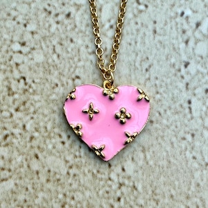 Heart Pendant Pink Heart Enamel Pendant  Heart Necklace Valentine Gift Heart Jewelry Dainty Heart Necklace Pink Heart Necklace