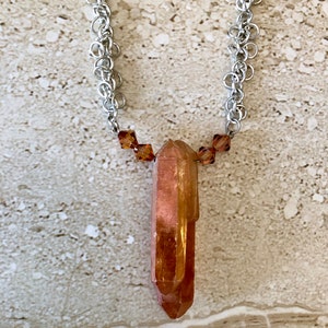 Spike Necklace Mystic Peach Quartz Spike Pendant Rough Cut Titanium Spike Necklace Layering Necklace Gemstone Pendant