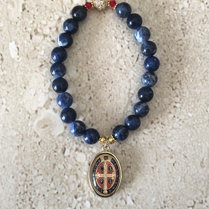 Saint Benedict Bracelet San Benito Bracelet St Benedict Bracelet Protector of Evil Sodalite Bracelet Saint Benedict Bracelet Faith Jewelry