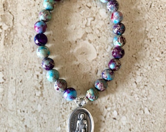 Saint Peregrine  Bracelet Galaxy Imperial Jasper St Peregrine Bracelet Patron Saint of Cancer Patients Religious Jewelry Christian Bracelet