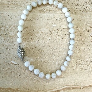 Moonstone Necklace Moonstone Strand Necklace Moonstone Collar Handmade Moonstone and Rhinestone Statement Necklace  Handmade Gemstone