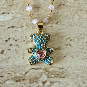 Teddy Bear Necklace Bear Pendant Rhinestone Teddy Bear Necklace Dainty Teddy Bear Necklace