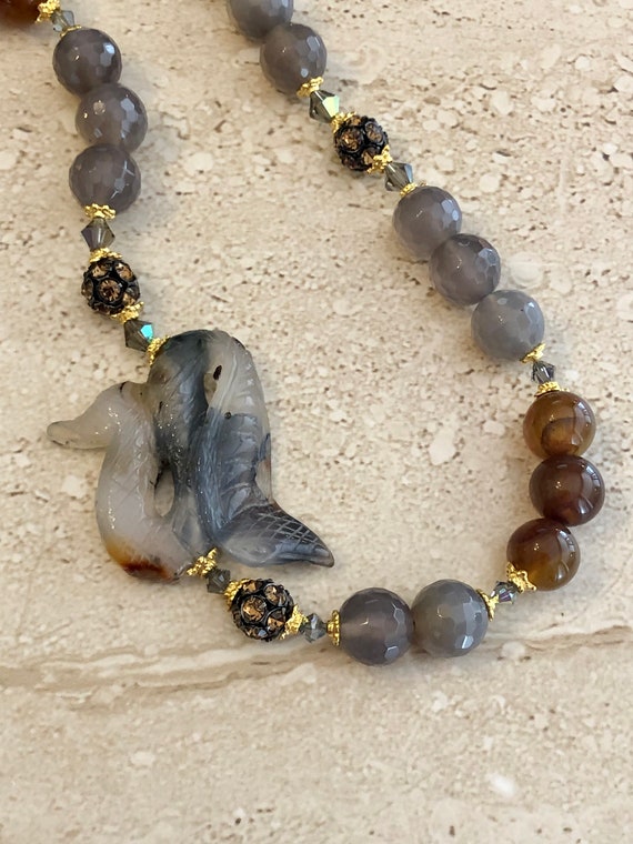 Snake Necklace Gemstone Snake Beaded Necklace Agate Necklace Snake