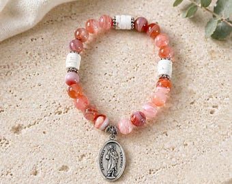 Saint Raphael Bracelet Arch Angel Raphael Bracelet Patron Saint of Healing Striped Agate Bracelet St Raphael Bracelet Healing Faith Jewelry