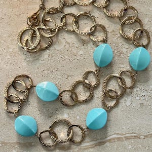 Kenneth Jay Lane Vintage Necklace KJL Long Necklace Turquoise and Gold 36 Inch Necklace Vintage Kenneth Jay Lane Double Strand