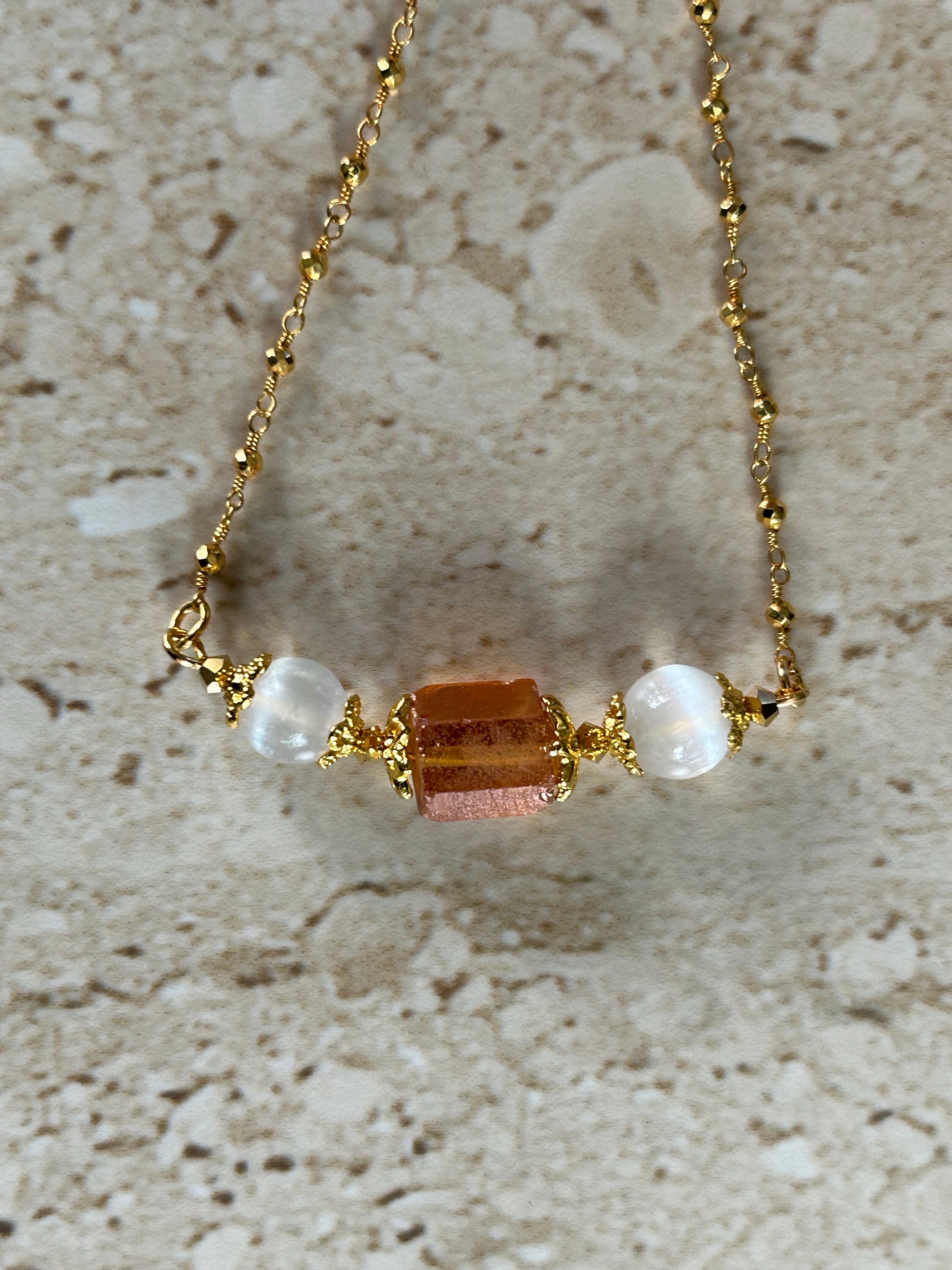 Selenite Pendant Mystic Quartz Pendant Selenite Bar Pendant Healing Stones Protection Necklace  Crown Chakra Handmade