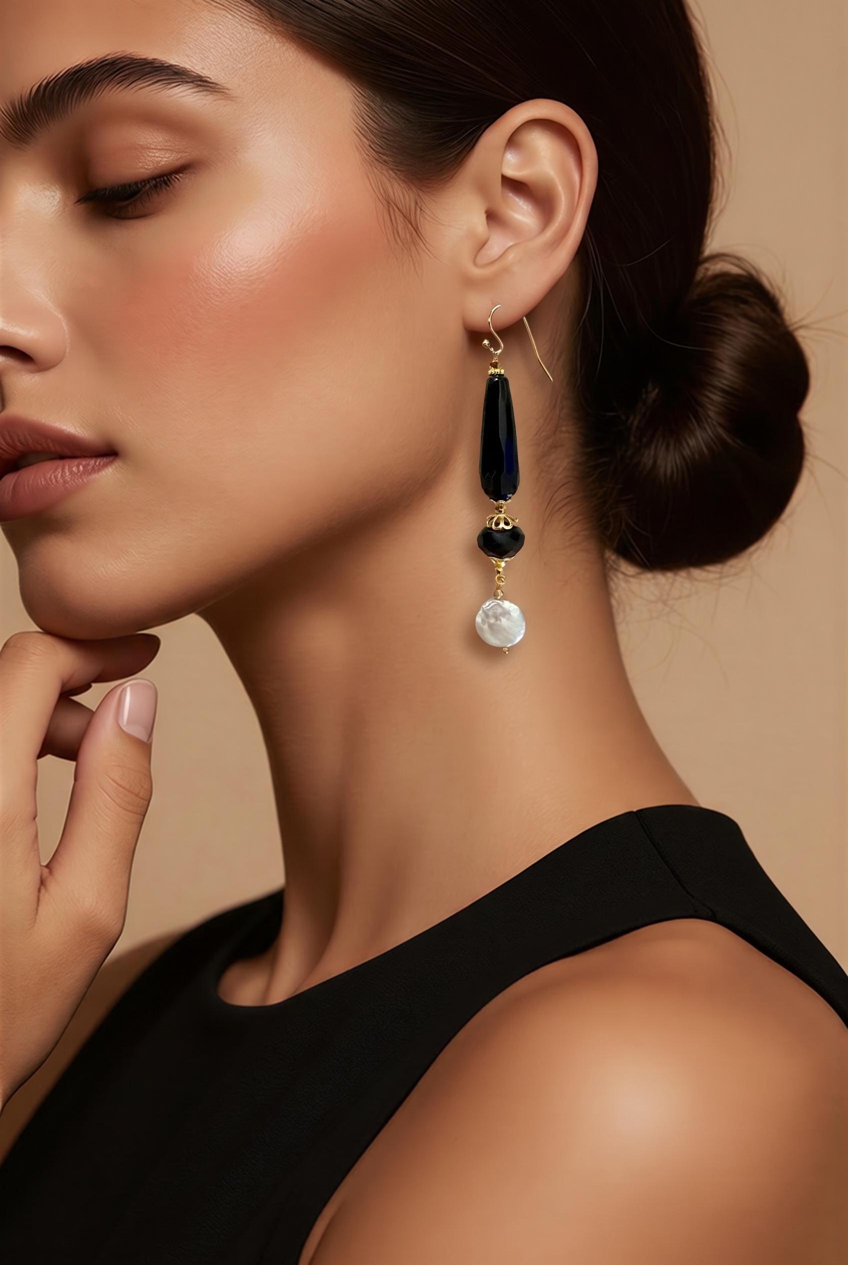 Black Onyx Coin Earrings