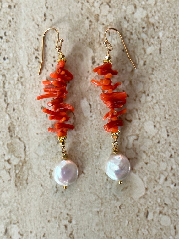 Coral dangle earrings best sale