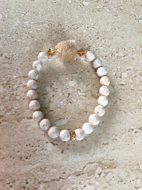 Desert Rose Selenite Bracelet Gypsum Rose Selenite Bracelet Sand Rose Selenite Bracelet Desert Rose Selenite Jewelry Riverstone Bracelet