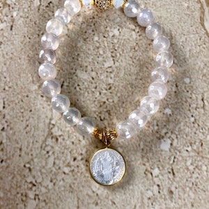 Saint Jude Bracelet MOP St Jude Thaddeus Bracelet Mystic Aura Quartz San Judas Tadeo Bracelet Religious Bracelet Patron Saint of Lost Causes