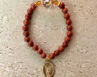Arch Angel Michael Bracelet Saint Michael the Protector Bracelet Religious Gift Faith Jewelry Goldstone Bracelet Arch Angel Jewelry Handmade