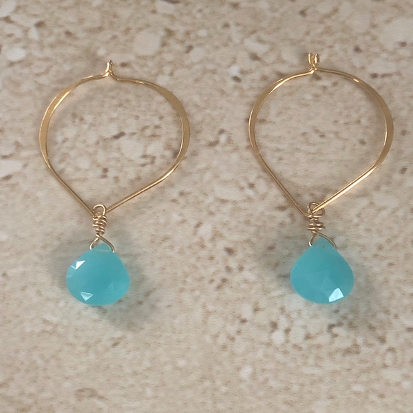 Petal Hoop Earrings Aqua Chalcedony Earrings Vermeil Petal Hoop EarringsAqua Chalcedony Earrings Dainty Hoop Earrings Gemstone Earrings