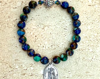 Saint Raphael Bracelet Arch Angel Raphael Bracelet Patron Saint of Healing Lapis Turquoise Bracelet St Raphael  Religious Gift Faith Jewelry
