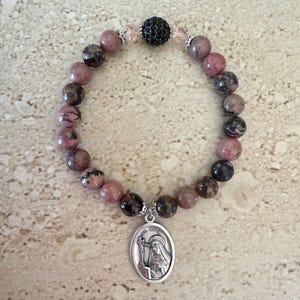 Saint Rita Bracelet St Rita of Cascia Bracelet Patron Saint of Fertility and Hopeless Causes Religious Rhodonite Faith Jewelry Handmade
