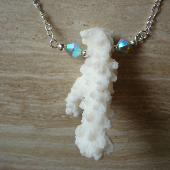 Coral Necklace Natural White Ocean Coral Branch Pendant Natural White Coral Pendant Beachy Necklace Handmade