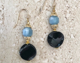 Tourmaline Earrings Black Tourmaline Dangle Earrings Aquamarine Gemstone Earrings Tourmaline Drop Earrings