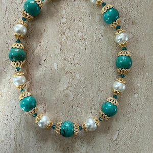 Turquoise Necklace Pearl Necklace Statement Necklace Chunky Necklace Turquoise Choker Stabilized Turquoise Handmade Pearl Choker
