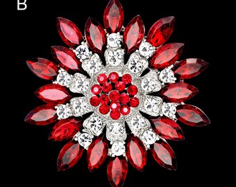 Extra Large Red  Rhinestone Glass Brooch Embellishment Broach, Round Rhinestone Wedding Brooch Bouquet DIY ,Crystal Broach Big  Pin