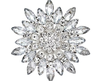 Spilla extra large in vetro di strass trasparente abbellimento spilla, spilla rotonda di strass da sposa bouquet fai-da-te, spilla di cristallo grande spilla