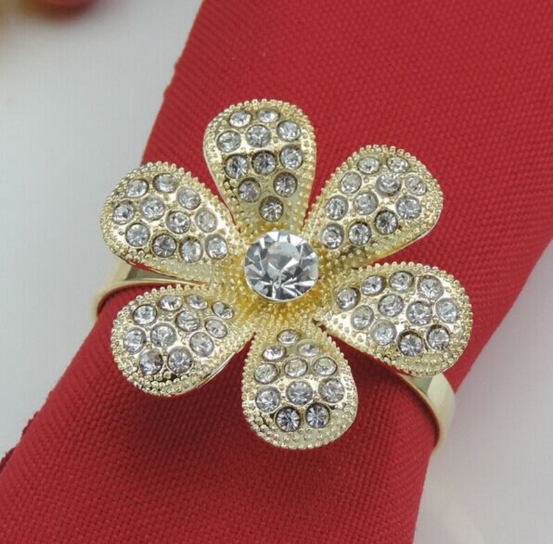 50 Pcs Gold Flower Napkin Rings Rhinestone Wedding Napkin Etsy
