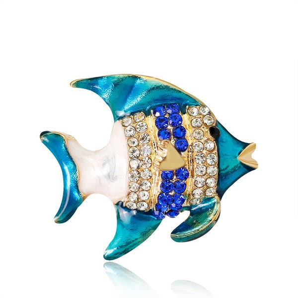 Fashion Rhinestone Fish Brooch, Beach Ocean Brooches Pins Women,  Crystal fish Pin, Beach Wedding Bouquet Pins, Sea Creature Broach