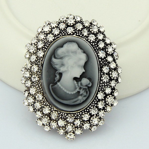 Elegant Style beautiful Victorian Design Cameo Beauty Head Antique Rhinestone Brooches For Women Wedding Brooch Pin Jewelry Gift AF034