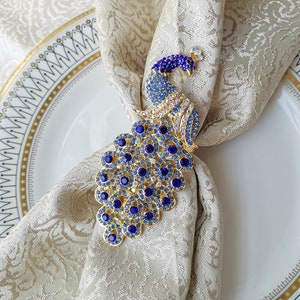 8 pcs Peacock Rhinestone crystal Napkin Rings for Holidays, Dinners, Parties, Everyday Use, for tableware, Decorative Napkin Holders