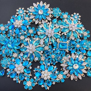 Mix 45 pcs Blue tone Brooch Bouquet Supplies Crystal Rhinestone Pearl Brooch Pin Cake Decoration,Embellishment Wedding Bouquet Brooch